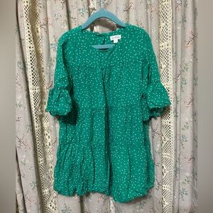 Gymboree Girl’s Green Polka Dot Puff Sleeves Tiered Dress Size 6